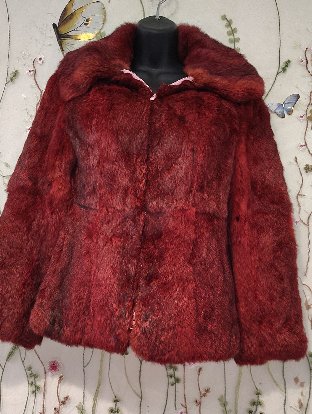 Rare Retro Vintage Genuine Rabbit Fur Jacket Made In France Rust Red Dyed Coat